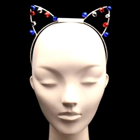 Claires Cats Ears Headband with Red White Blue Bells Red Silver Blue Patriotic - Picture 2 of 5